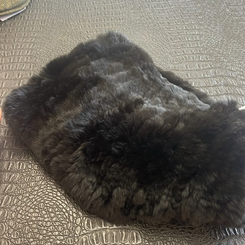 Surell Black Rex Rabbit Fur - StretchFur Infinity Loop Scarf - Picture 2 of 7